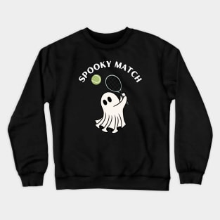 Spooky match, ghost playing tennis. Halloween Crewneck Sweatshirt